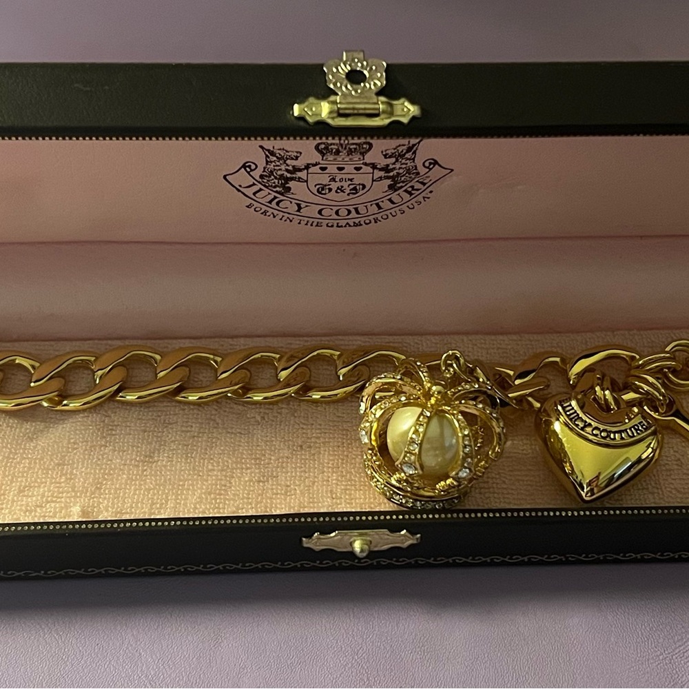 Juicy Couture Vintage Gold Crown and Heart Bracelet